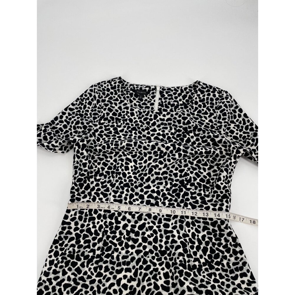 Talbots Womens 8 Animal Print Sheath Dress Black White Short Sleeves Classic - Picture 7 of 8